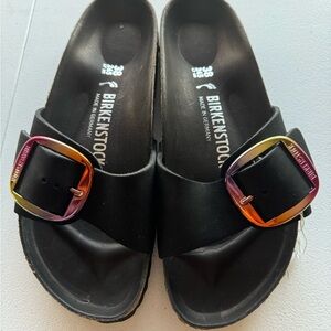Birkenstock Madrid Big Buckle Iridencent Black Sandals Size 7.5/7